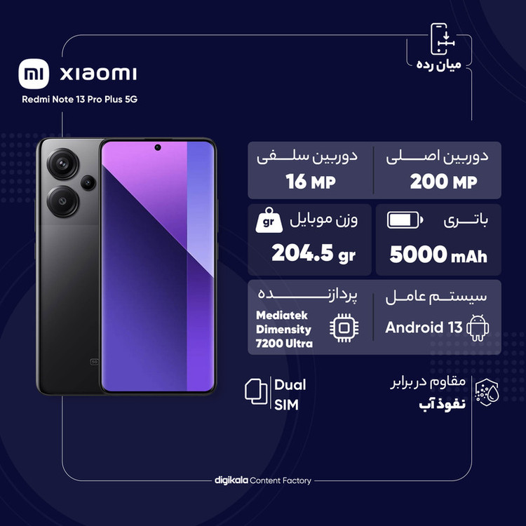 گوشی موبایل شیائومی مدل Redmi Note 13 Pro Plus 5G دو سیم کارت ظرفیت 256 گیگابایت و رم 8 گیگابایت