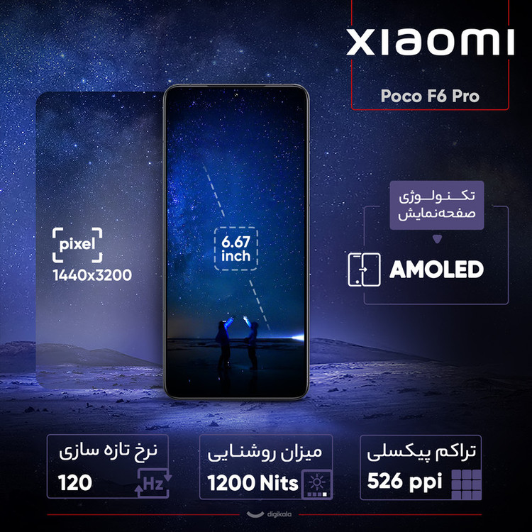 گوشی موبایل شیائومی مدل Poco F6 Pro دو سیم کارت ظرفیت 512 گیگابایت و رم 12 گیگابایت
