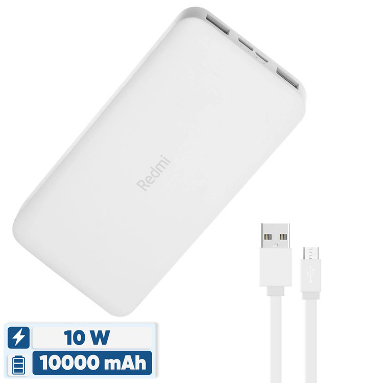 پاوربانک 10 وات شیائومی مدل Redmi ظرفیت 10000 میلی آمپر ساعت به همراه کابل تبدیل microUSB